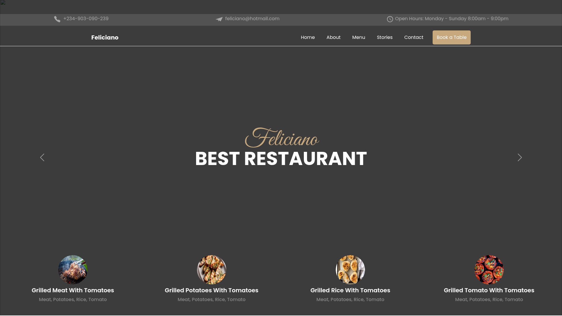 Feliciano Restaurant — project screenshot